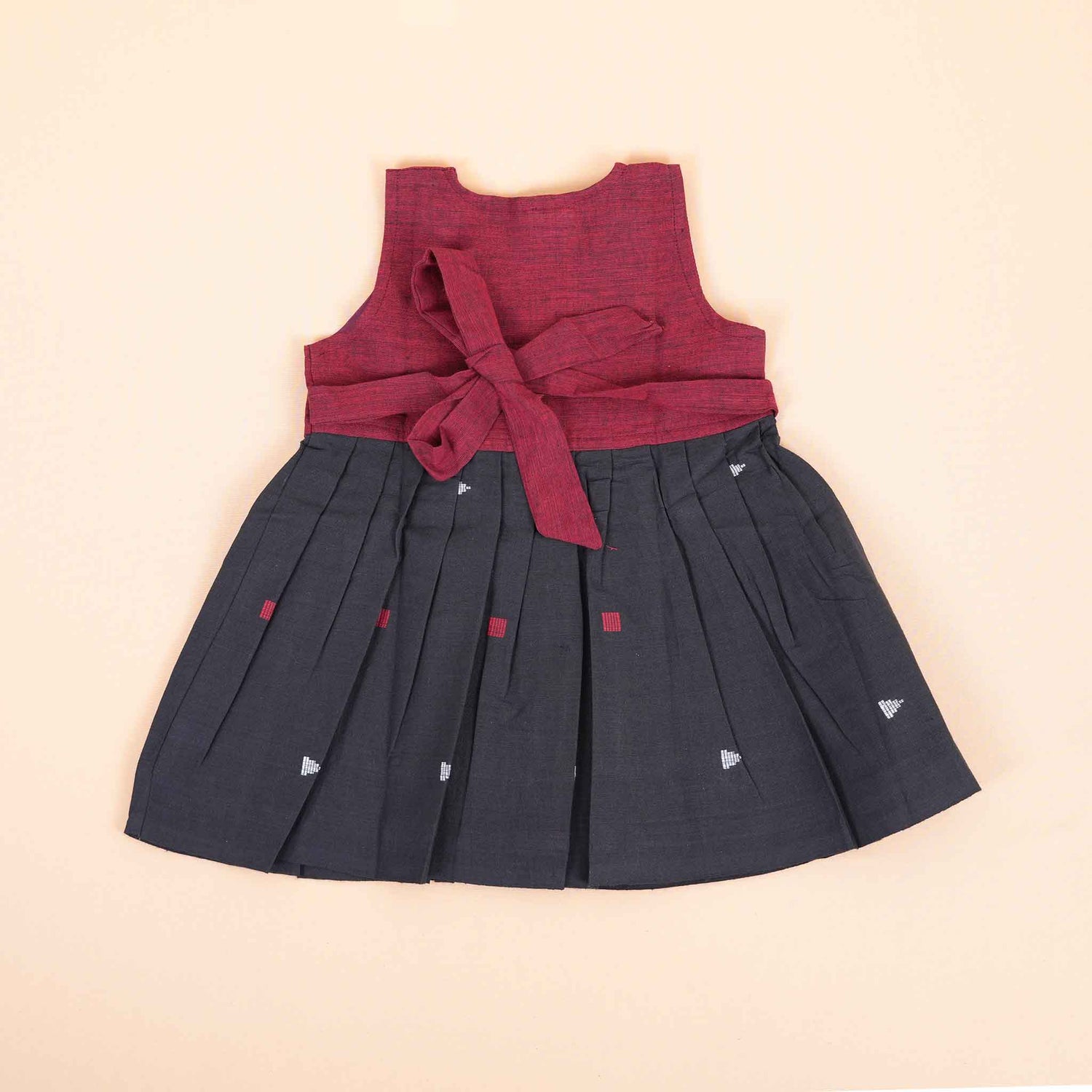 Traditional South Cotton Frock for Girls – Maroon & Black