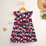 Bold navy cotton frock with red & white florals. Made for 6M–5Y girls. Twirl-ready, comfy, and cute!
