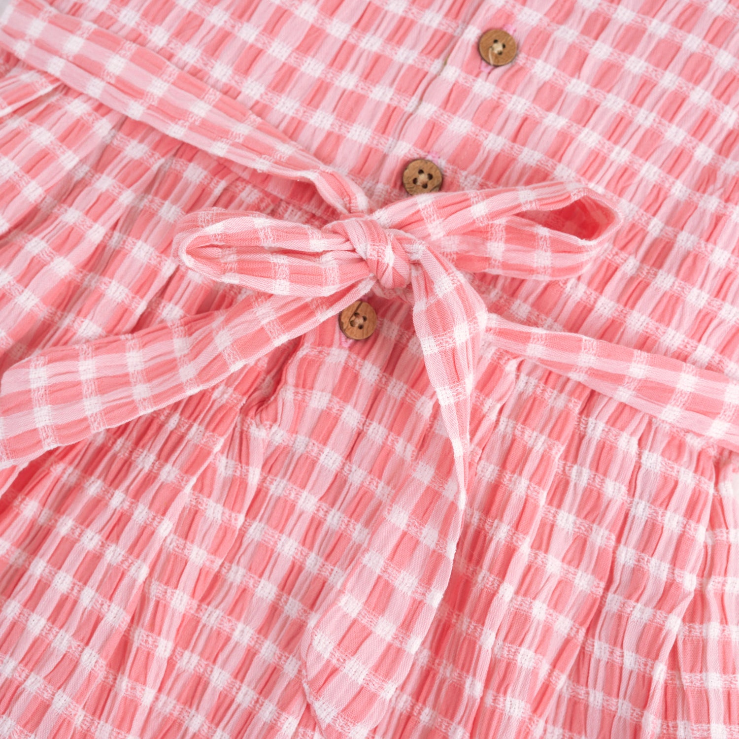 Peach Checked Crinkled Cotton Frock for Girls – Lightweight Sleeveless Dress