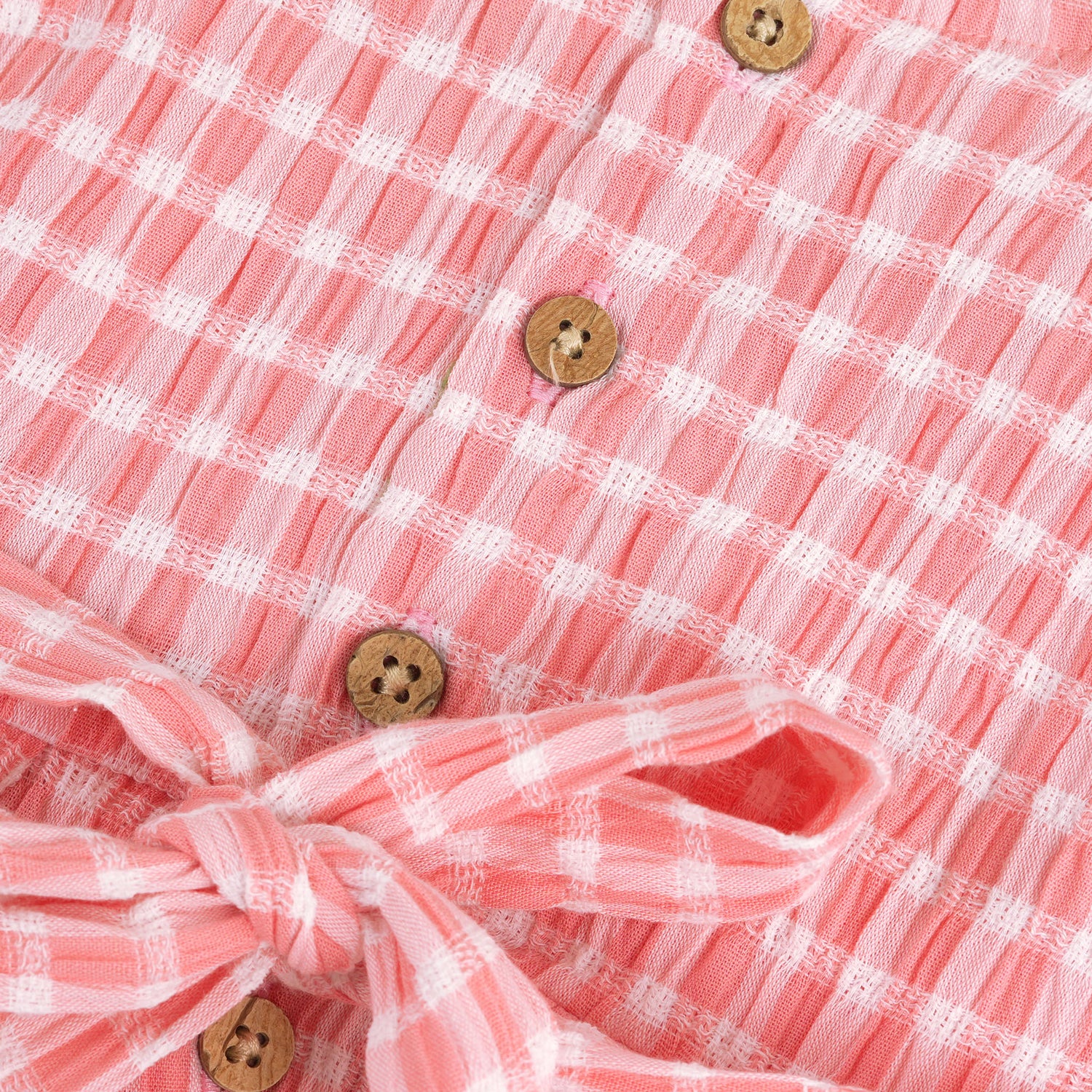Peach Checked Crinkled Cotton Frock for Girls – Lightweight Sleeveless Dress