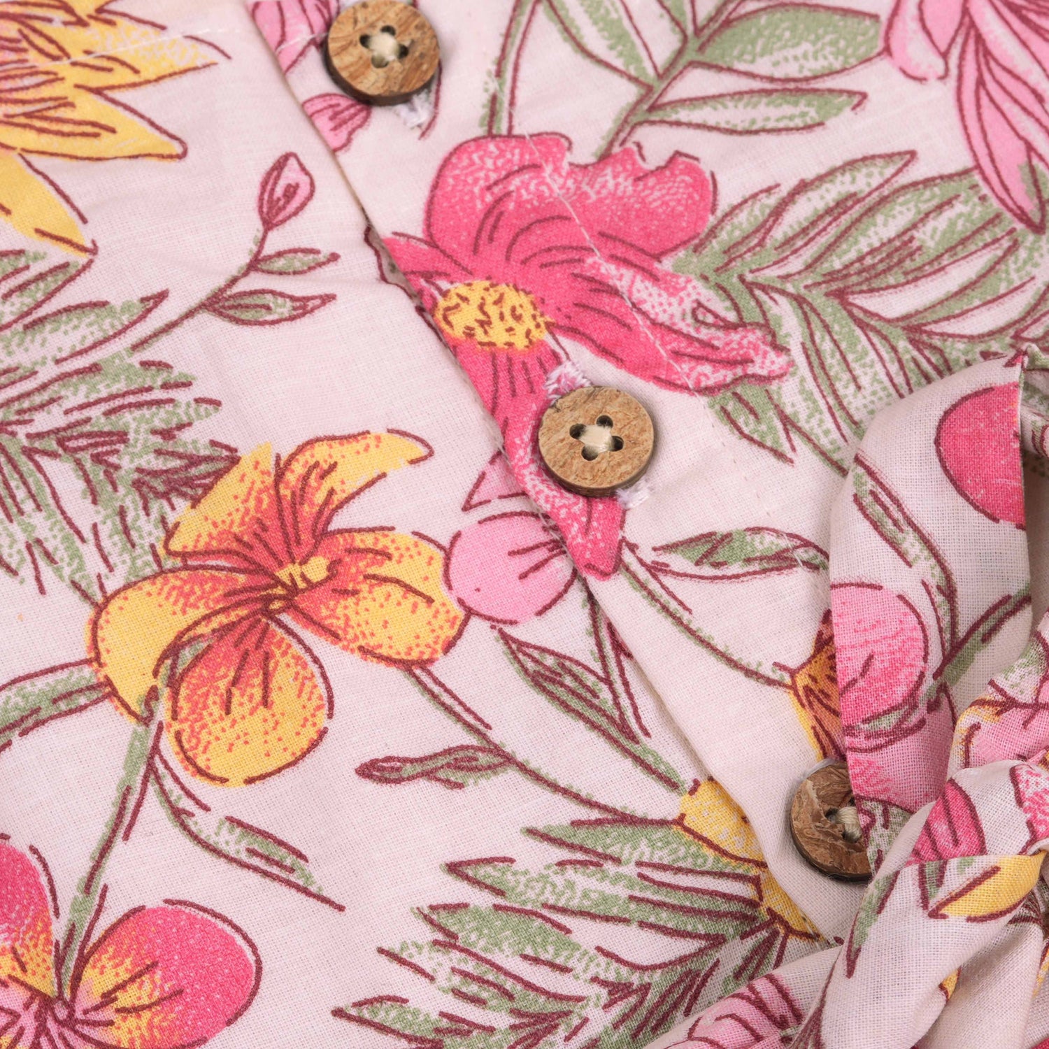 Bright floral cotton frock with cap sleeves for girls aged 6M to 5Y. Light, breathable & picture-perfect!
