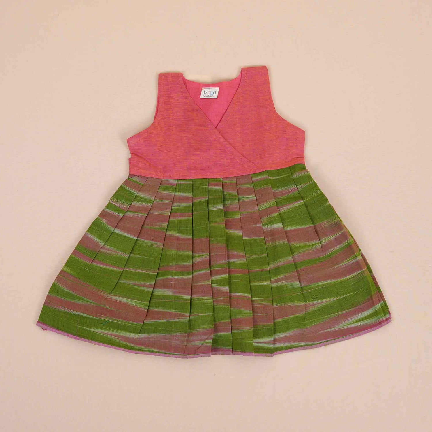 Vibrant Cotton Frock for Girls –  Pink & Green
