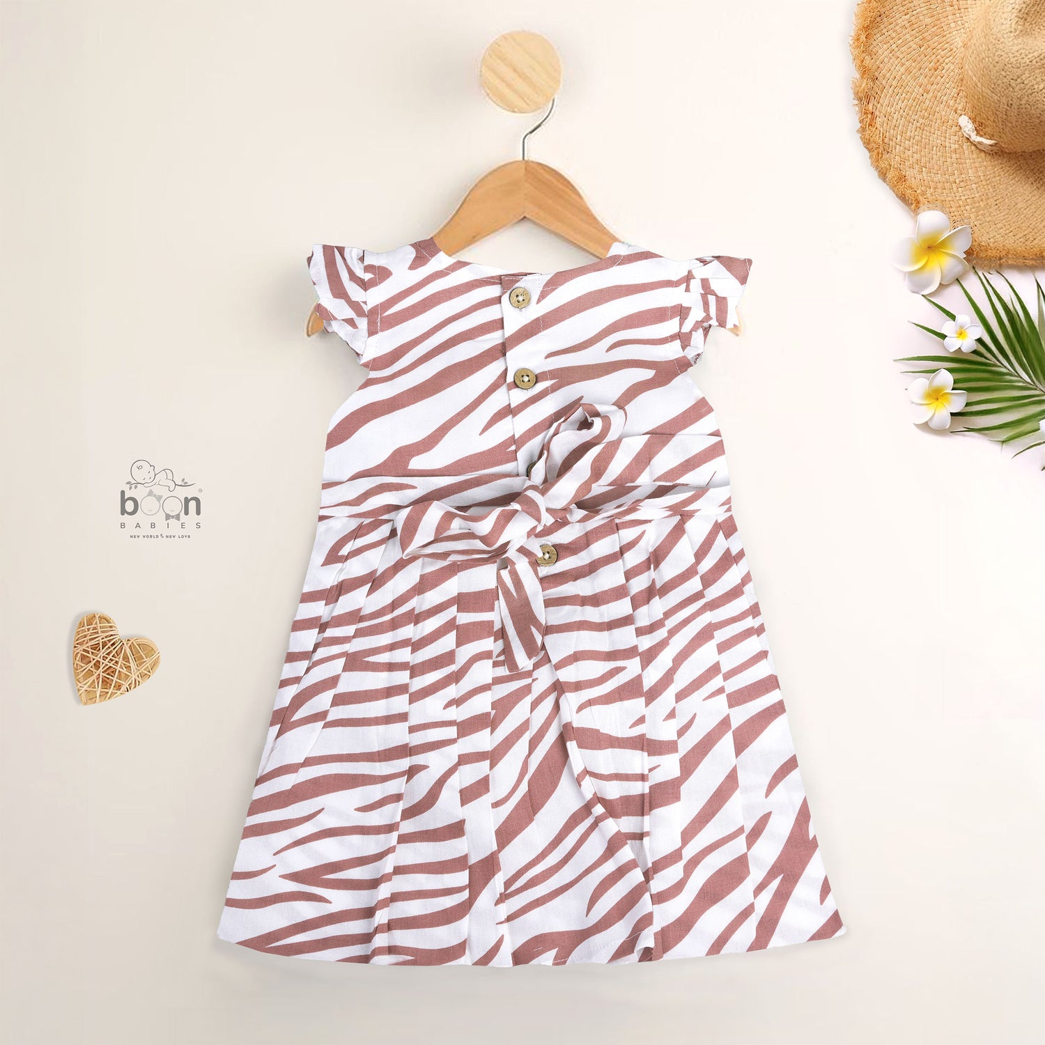 Pink zebra print cotton frock with cap sleeves for girls aged 6 months to 5 years – Boon Babies babywear from Coimbatore.
