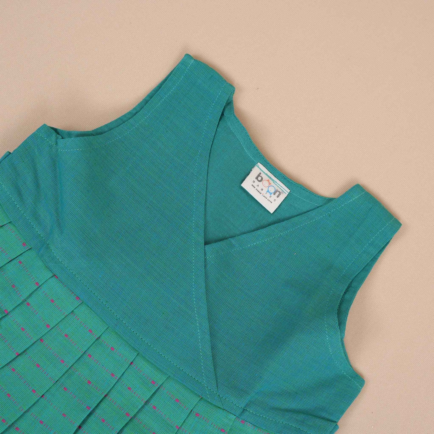 Traditional Pleated Cotton Frock – Teal Green