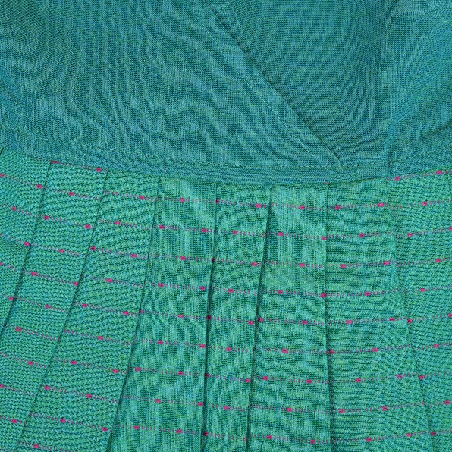 Traditional Pleated Cotton Frock – Teal Green
