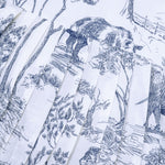 Toddler girl wearing a white and blue sleeveless cotton frock with forest and elephant print – soft summer wear from Boon Babies, Coimbatore.