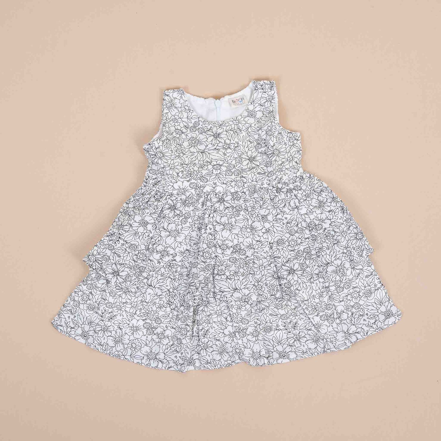 Stylish Cotton Frock for Girls – Black & White Floral Design