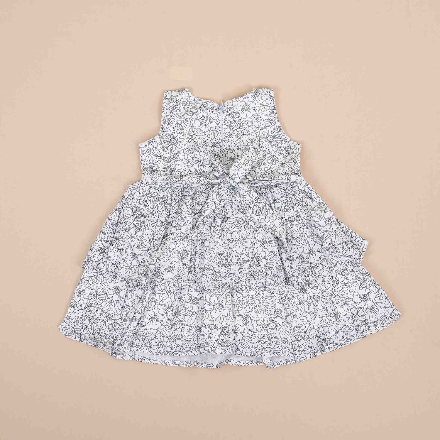 Stylish Cotton Frock for Girls – Black & White Floral Design