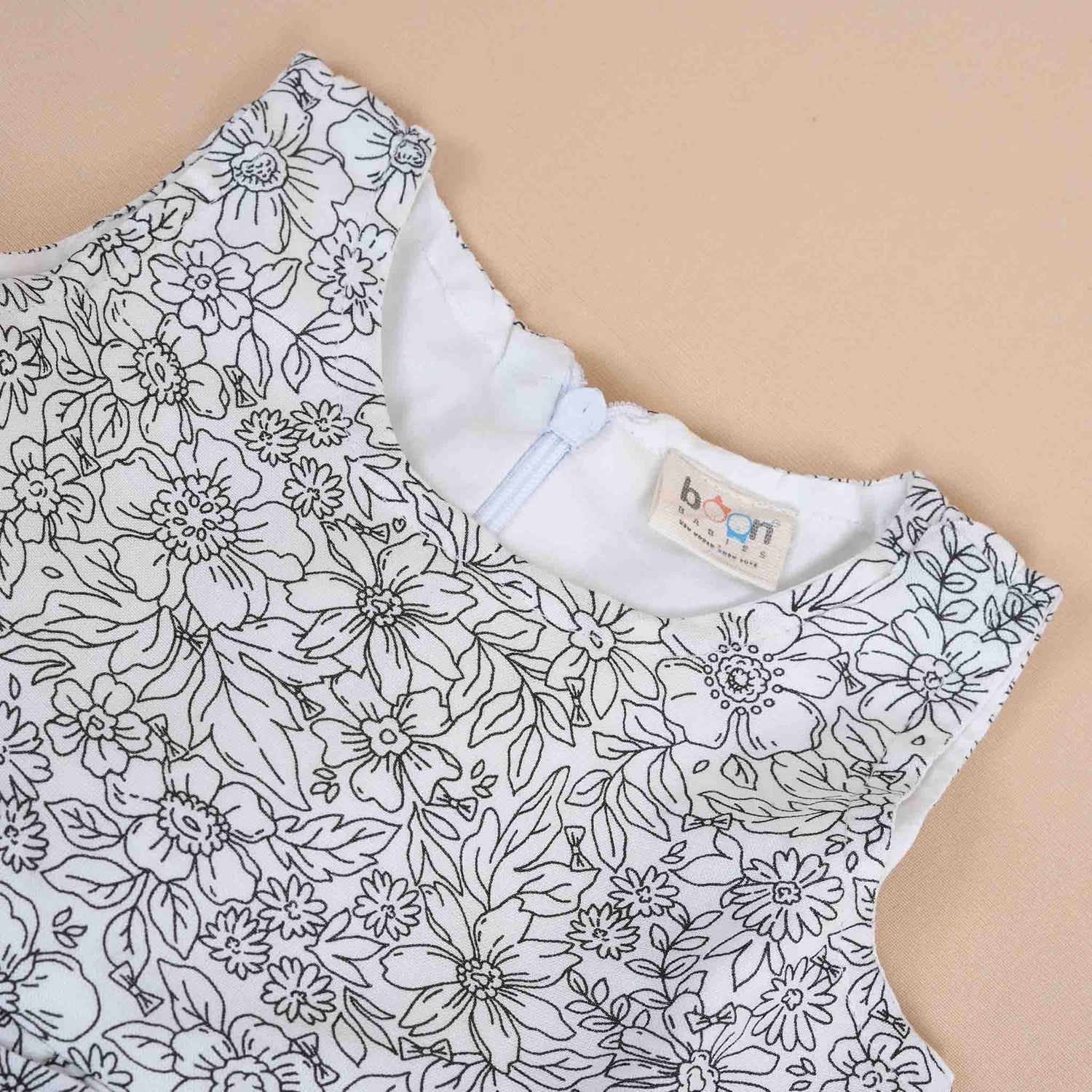 Stylish Cotton Frock for Girls – Black & White Floral Design