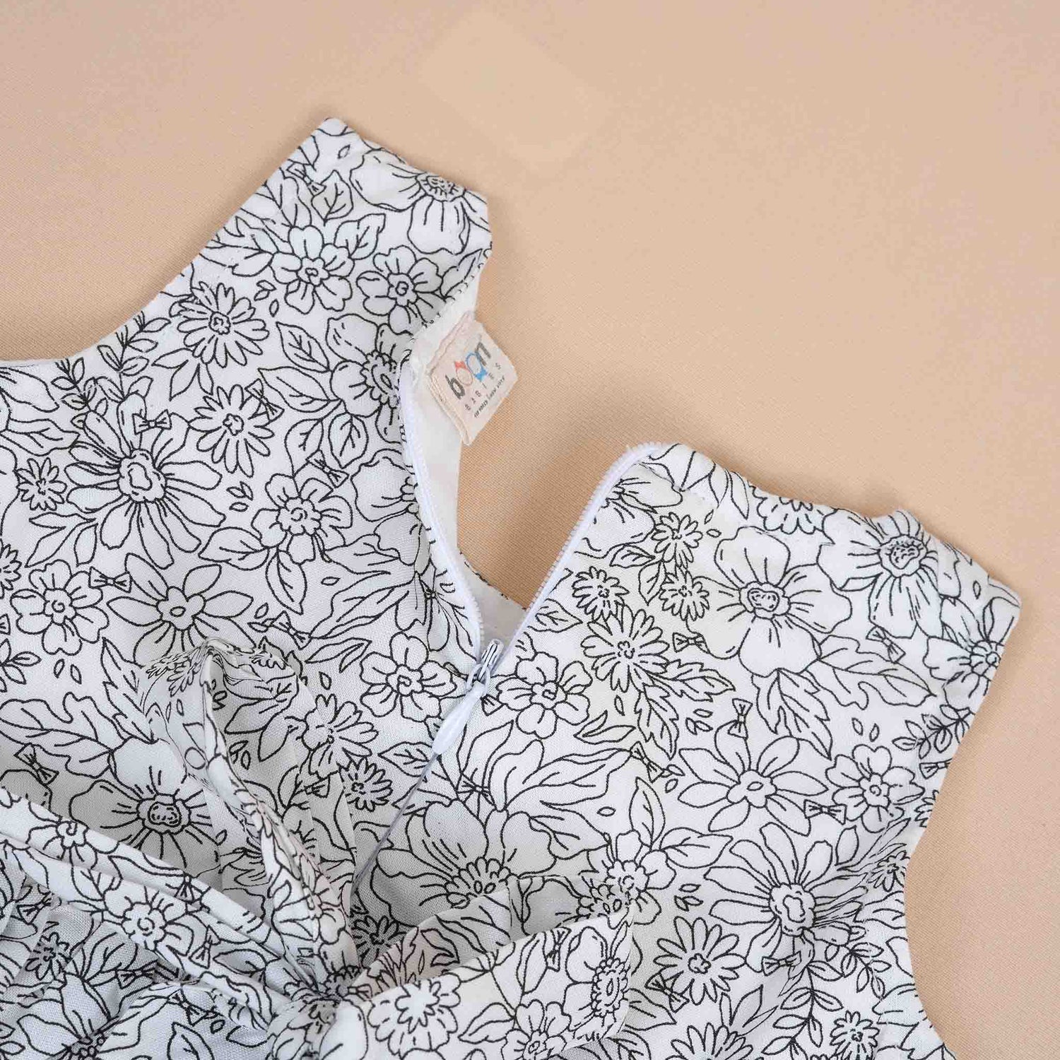 Stylish Cotton Frock for Girls – Black & White Floral Design