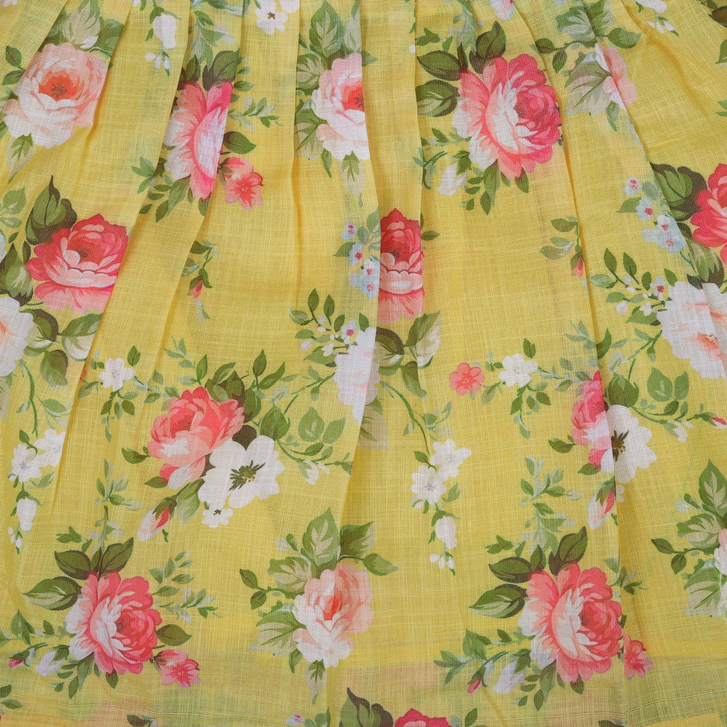 Bright Yellow Floral Printed Linen Frock for Girls – Summer Ready Look