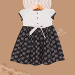 Elegant Black Leaf Frock with Floral Print