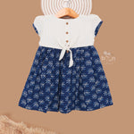 Stylish Kids Cotton Frock with Navy Leaf Print
