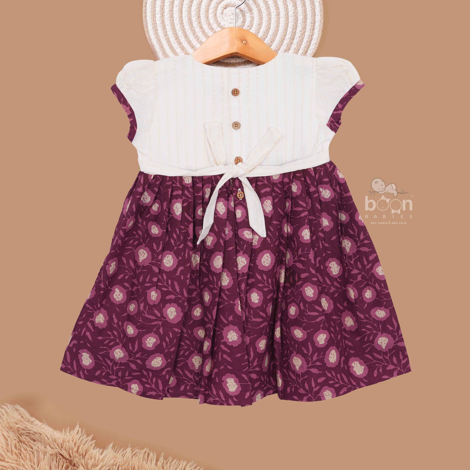 Graceful Kids Burgundy Frock with Floral Print