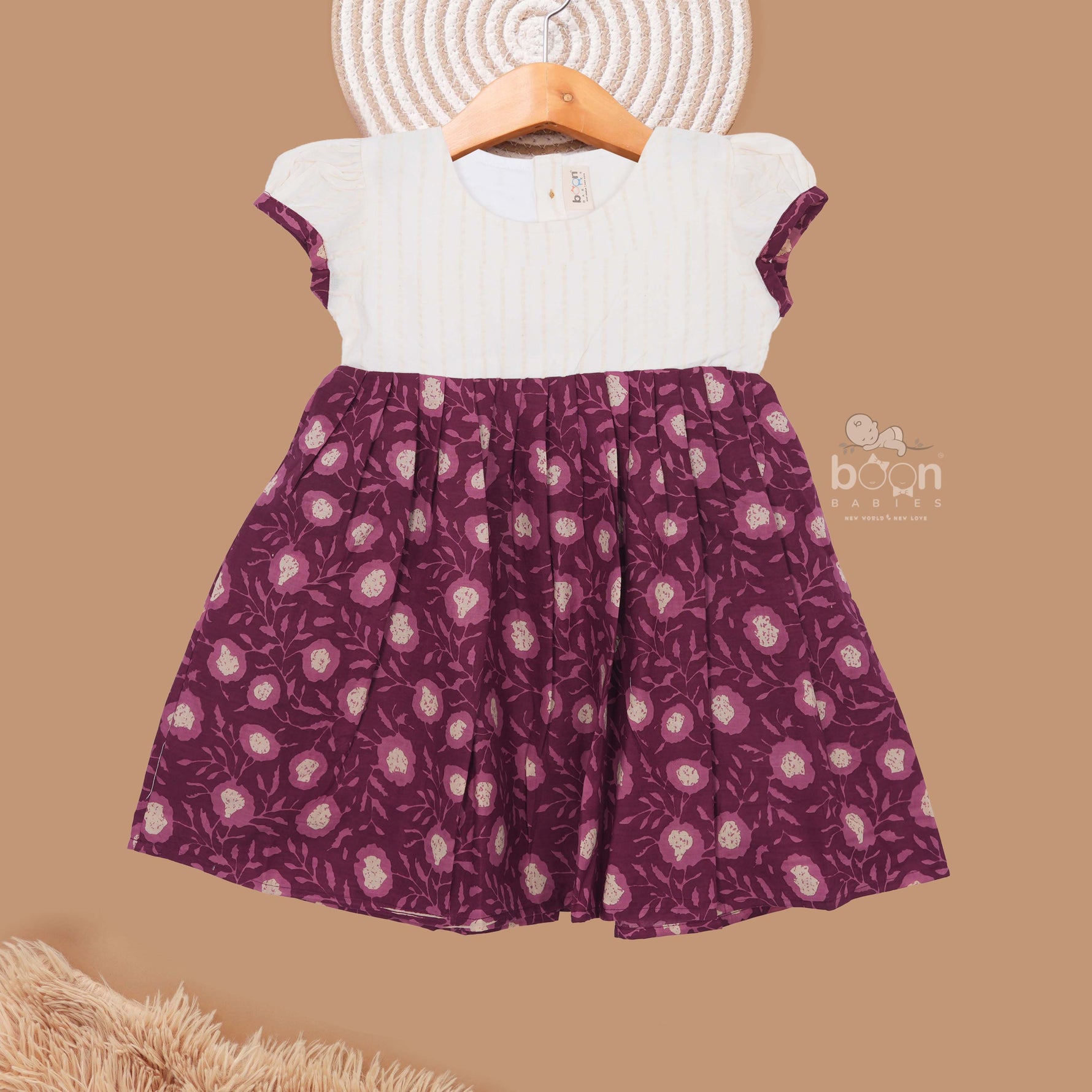 Graceful Kids Burgundy Frock with Floral Print