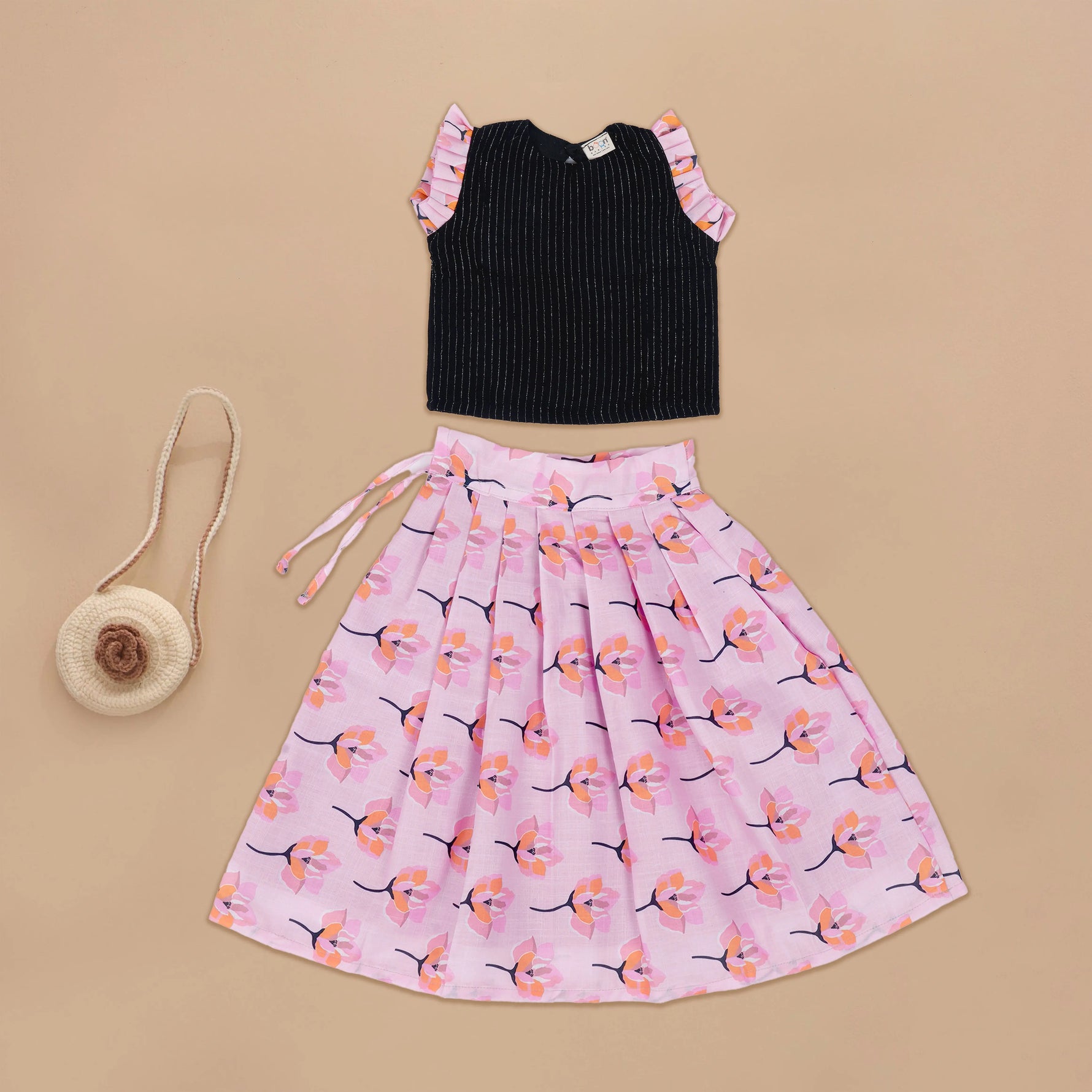 Trendy Girls' Black and Pink Floral Ensemble – Perfect for Any Occasion Boon Babies