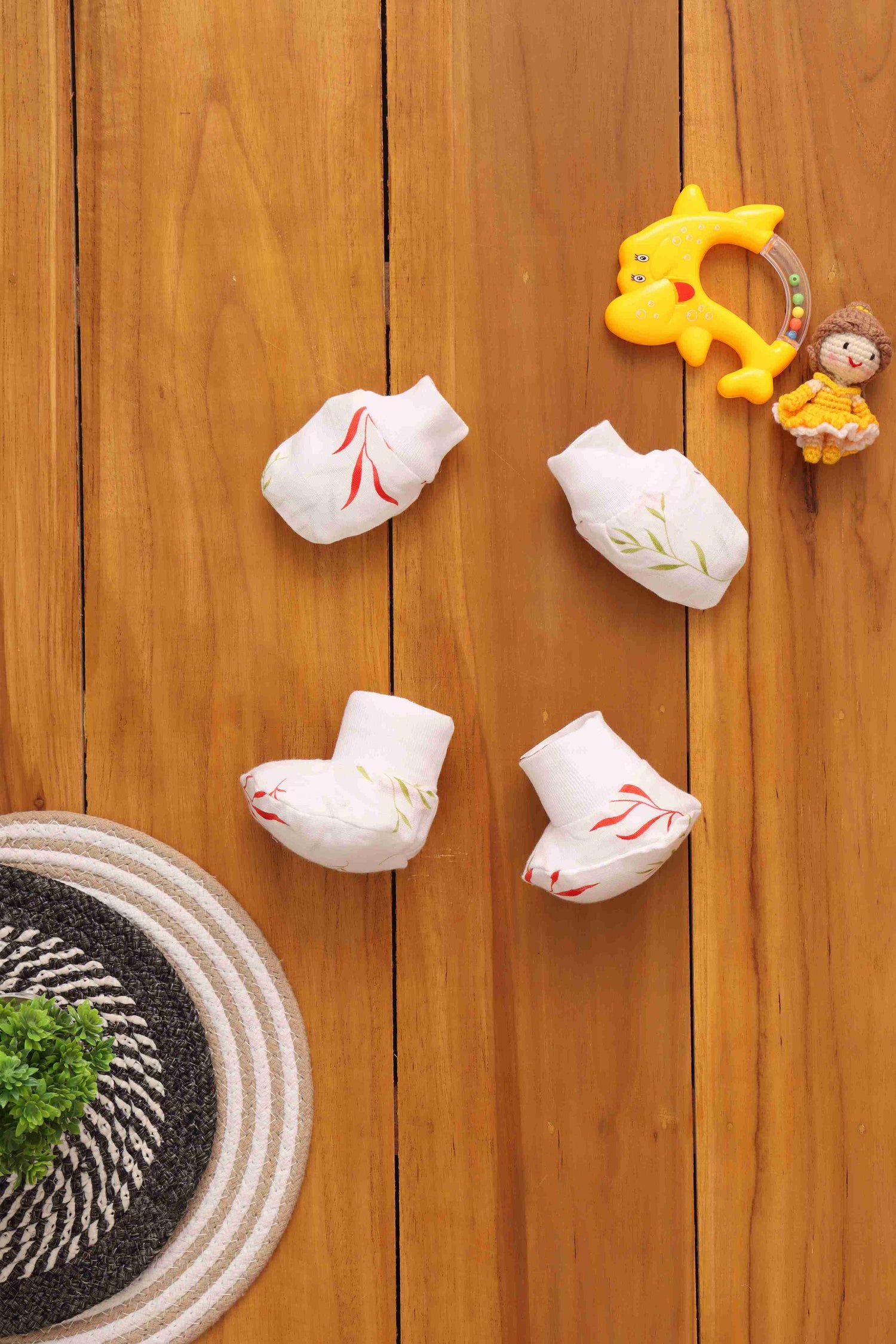 Charming Printed Muslin Cap Set with Mittens and Booties - Adorable Ensemble Boon Babies