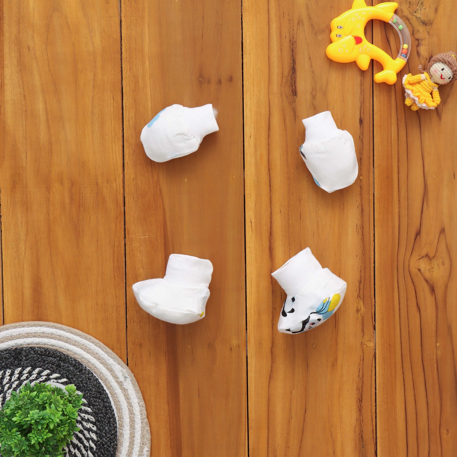 Charming Printed Muslin Cap Set with Mittens and Booties - Adorable Ensemble Boon Babies