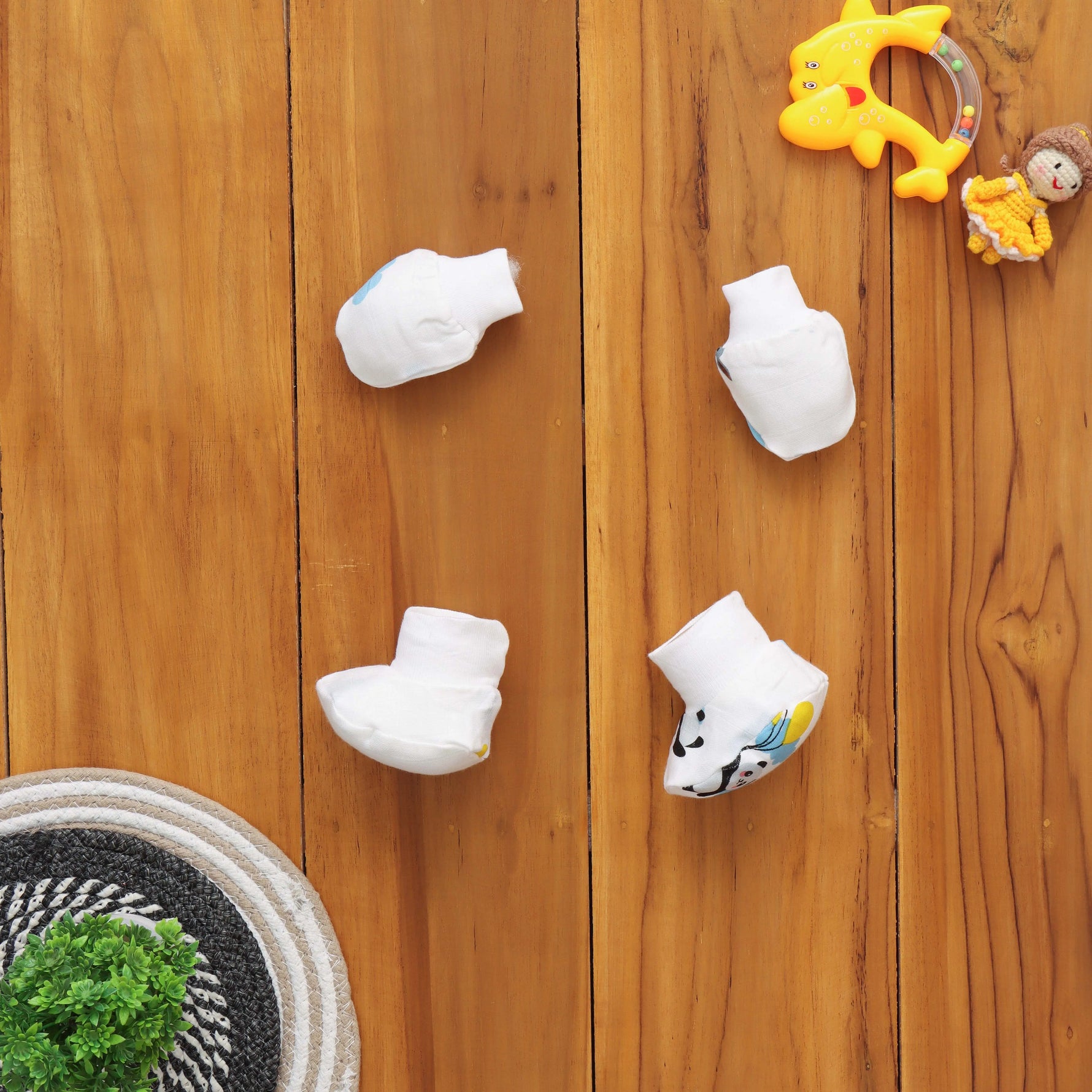 Charming Printed Muslin Cap Set with Mittens and Booties - Adorable Ensemble Boon Babies