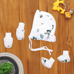 Charming Printed Muslin Cap Set with Mittens and Booties - Adorable Ensemble Boon Babies