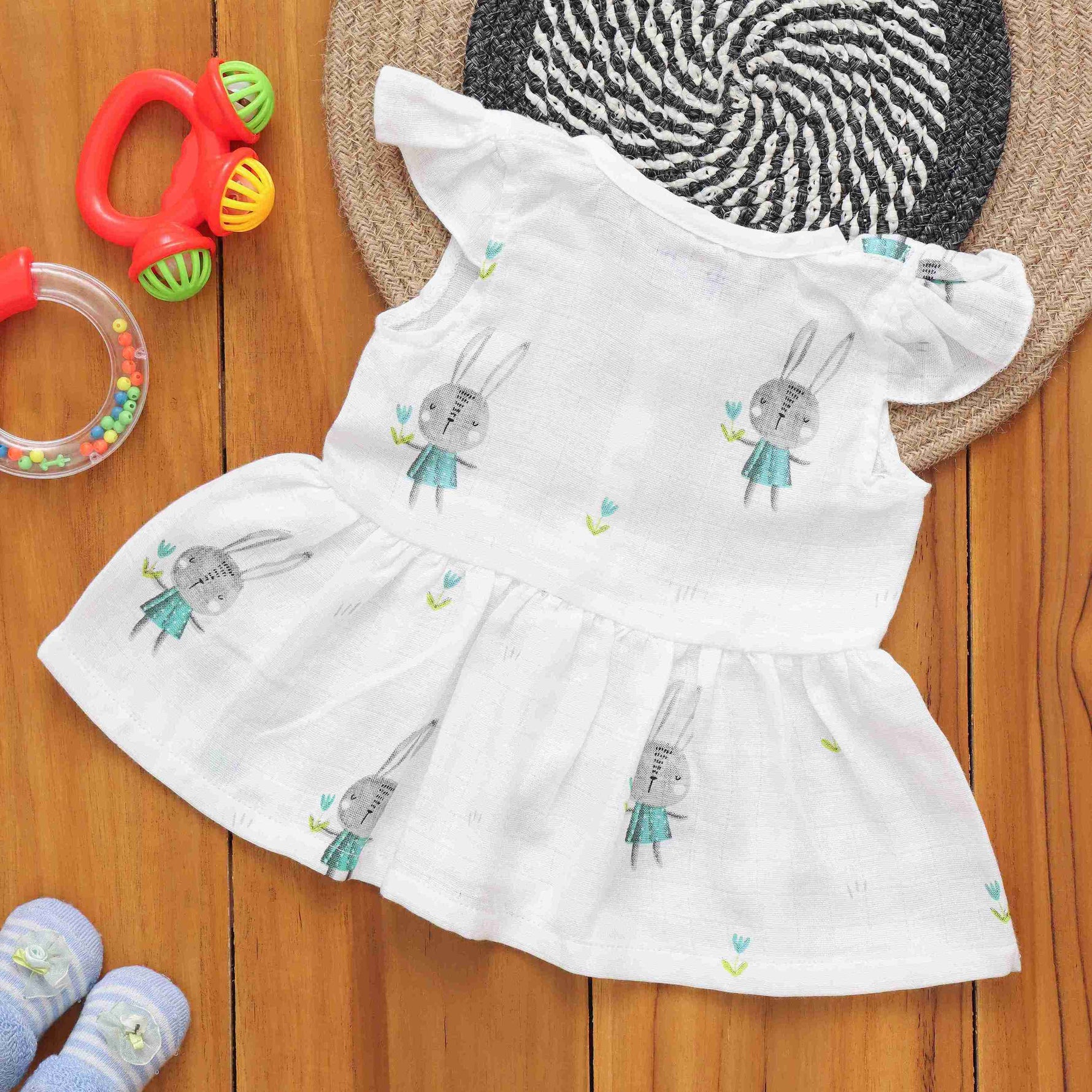 Dreamy Doodles: Cute Patterned Muslin Frock for Infants Boon Babies