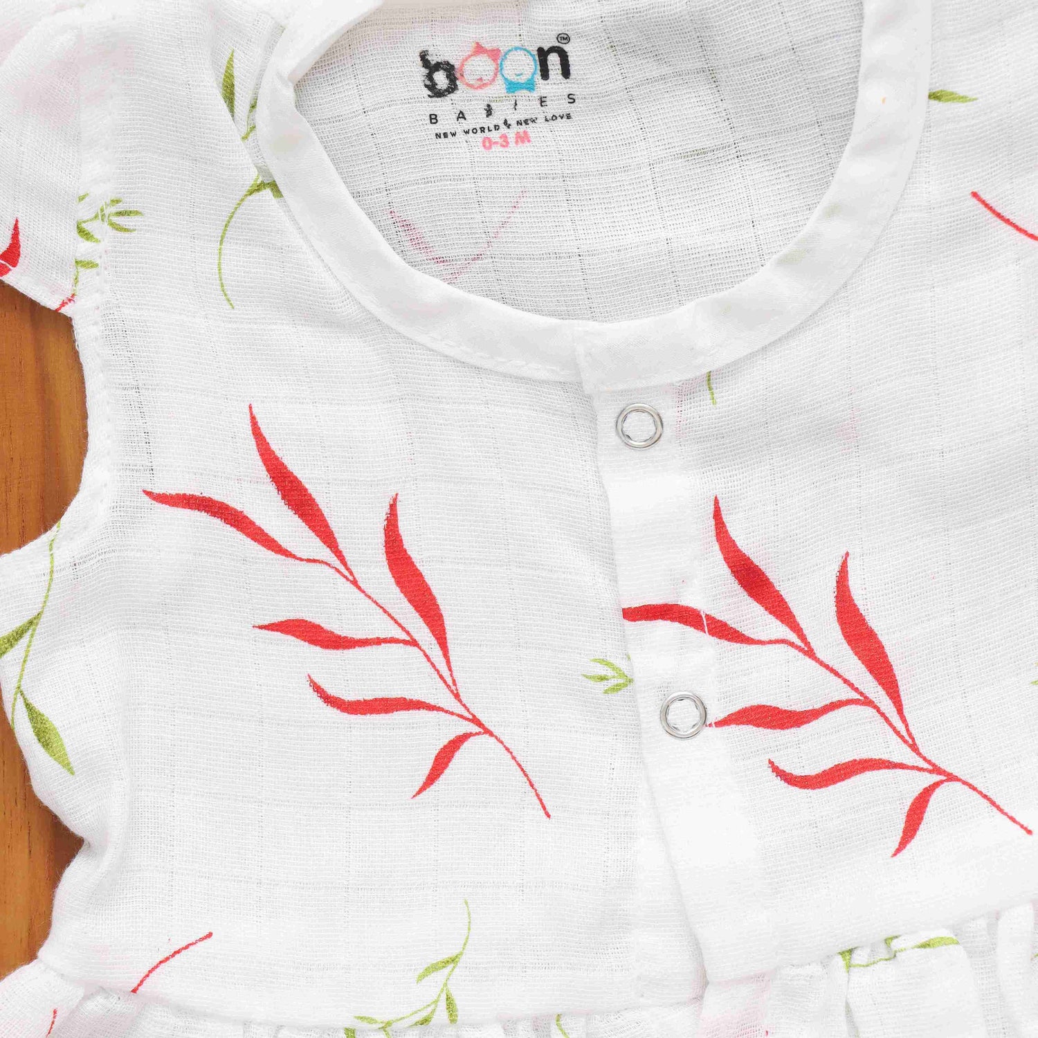  boonbabies Printed Capsleeve Frock Leafy Delight Capsleeve Muslin Frock – Natural Elegance