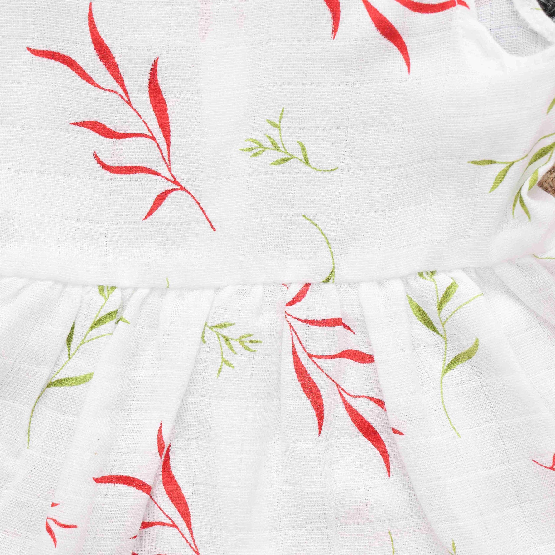  boonbabies Printed Capsleeve Frock Leafy Delight Capsleeve Muslin Frock – Natural Elegance