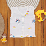 Soft, breathable printed muslin baby jabla with umbrella print by Boon Babies, suitable for 3-month-old infants.