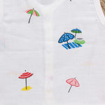Soft, breathable printed muslin baby jabla with umbrella print by Boon Babies, designed for comfort and style for 3-month-old infants.