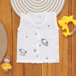 Organic muslin babywear printed jabla by Boon Babies with soft, breathable fabric and elephant print for 3-month-old infants.