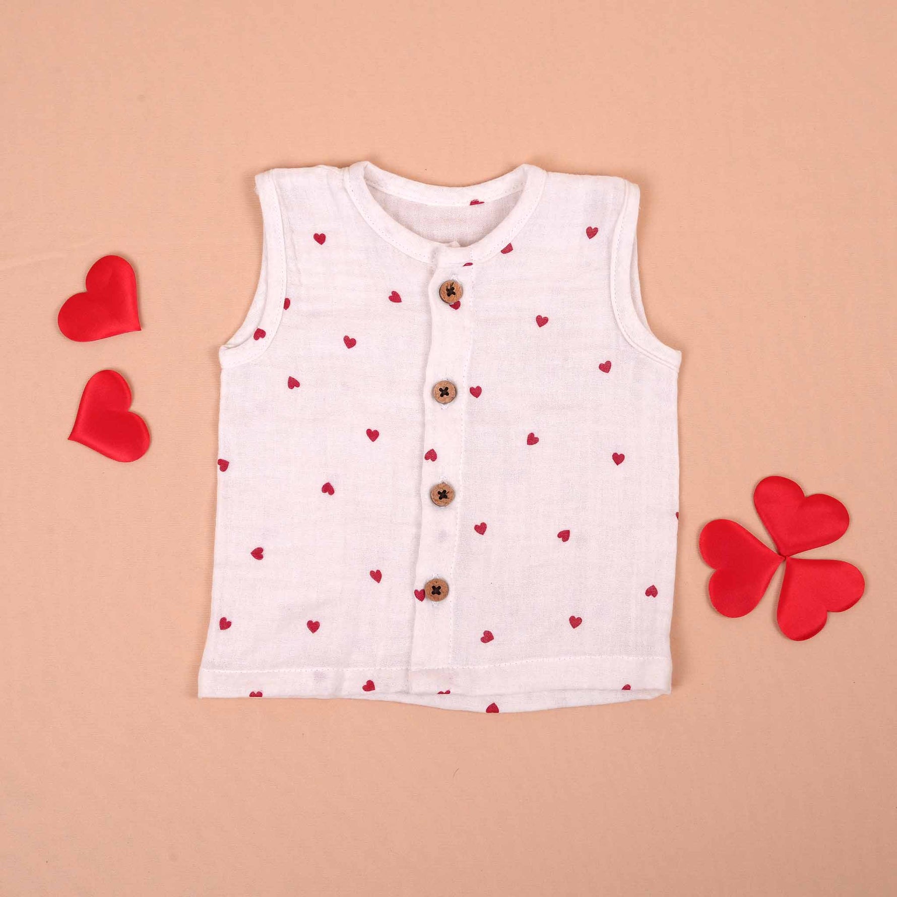 Soft Muslin Baby Jabla with Red Heart Print Boon Babies