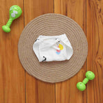 Soft muslin baby nappy with cute forest animal print. Size 0–3 months. Reusable, breathable, and tie-up style for a gentle fit.