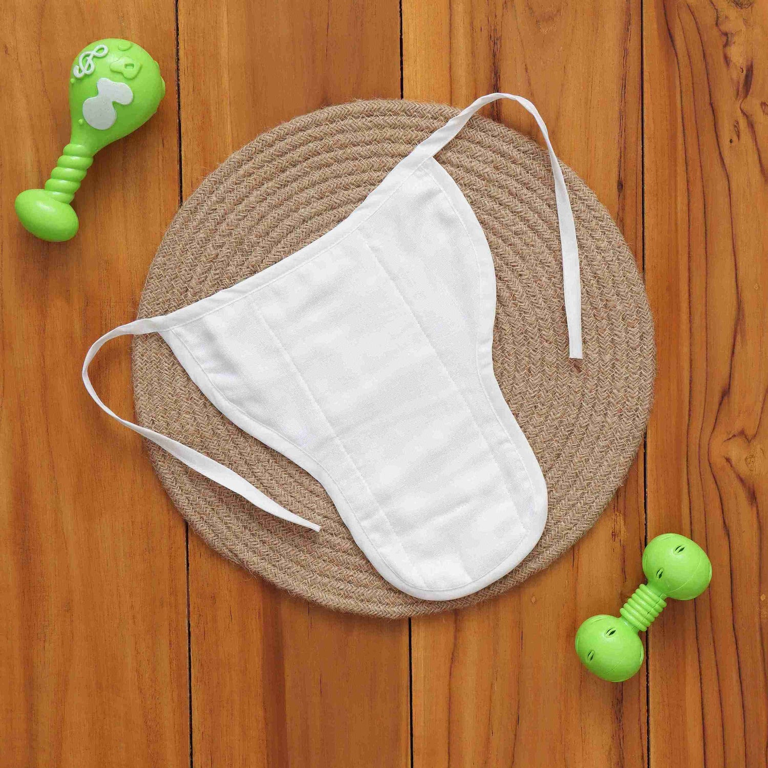 Soft muslin baby nappy with cute forest animal print. Size 0–3 months. Reusable, breathable, and tie-up style for a gentle fit.