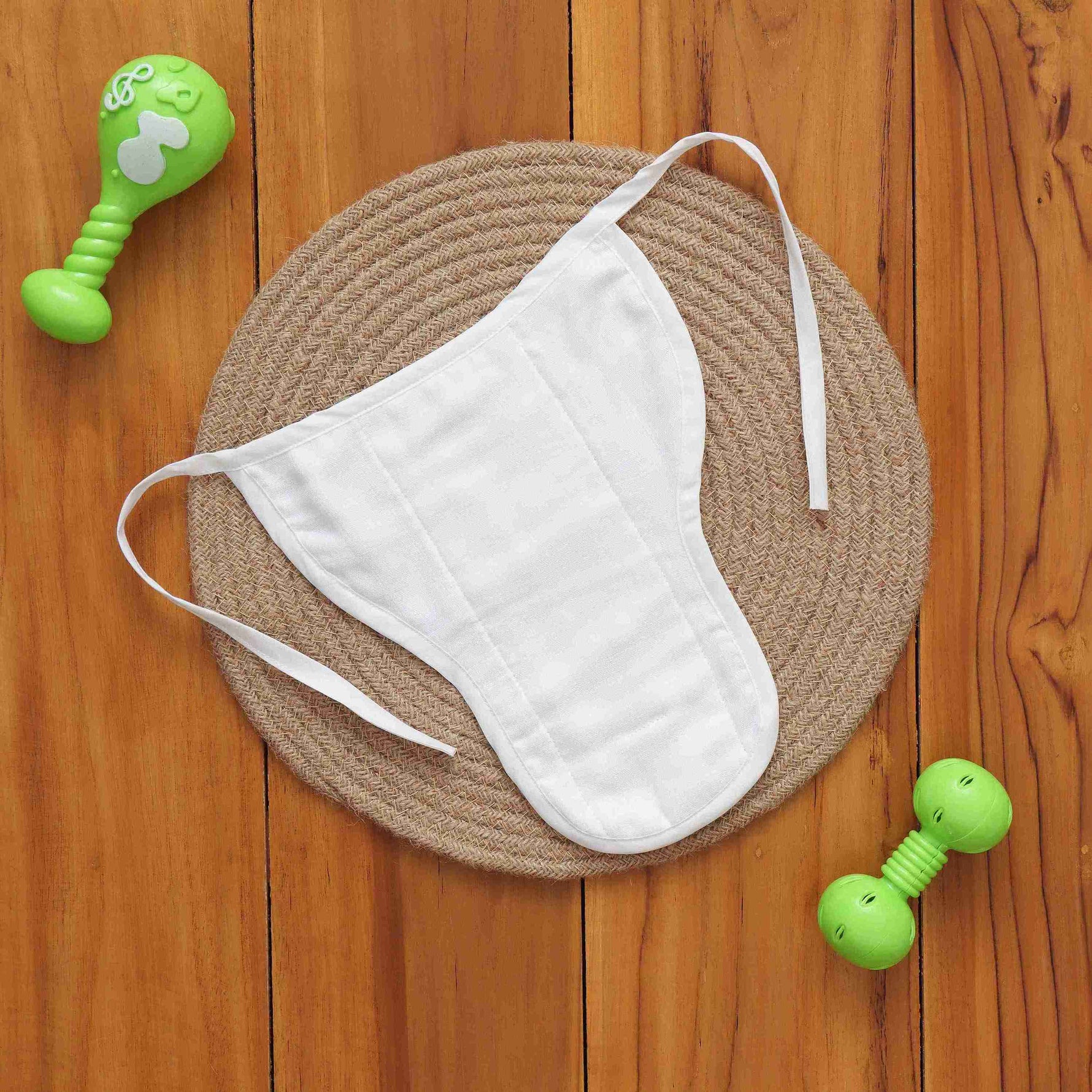 Soft muslin baby nappy with cute forest animal print. Size 0–3 months. Reusable, breathable, and tie-up style for a gentle fit.