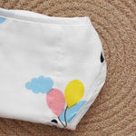 Soft muslin baby nappy with cute forest animal print. Size 0–3 months. Reusable, breathable, and tie-up style for a gentle fit.