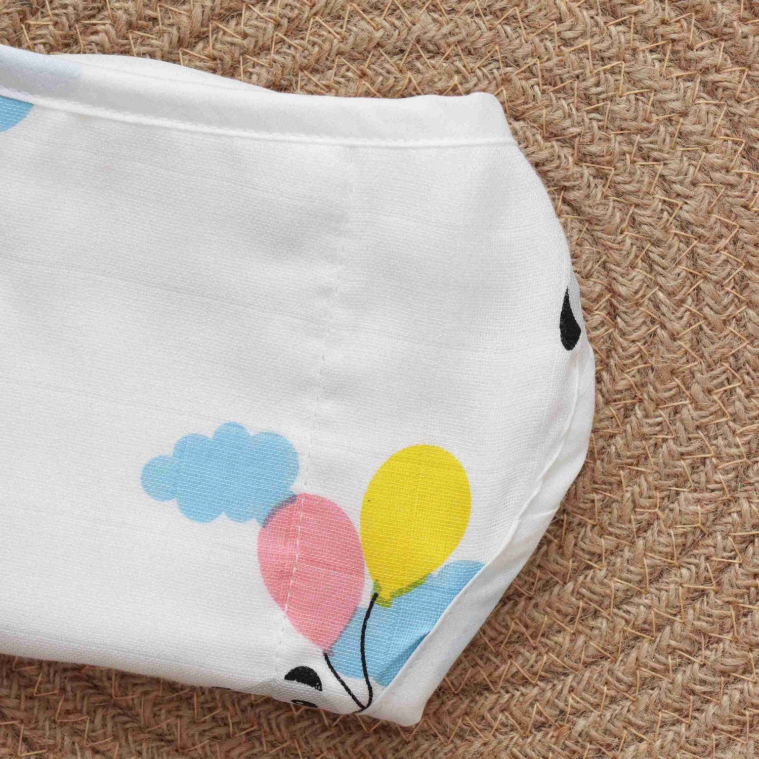 Soft muslin baby nappy with cute forest animal print. Size 0–3 months. Reusable, breathable, and tie-up style for a gentle fit.