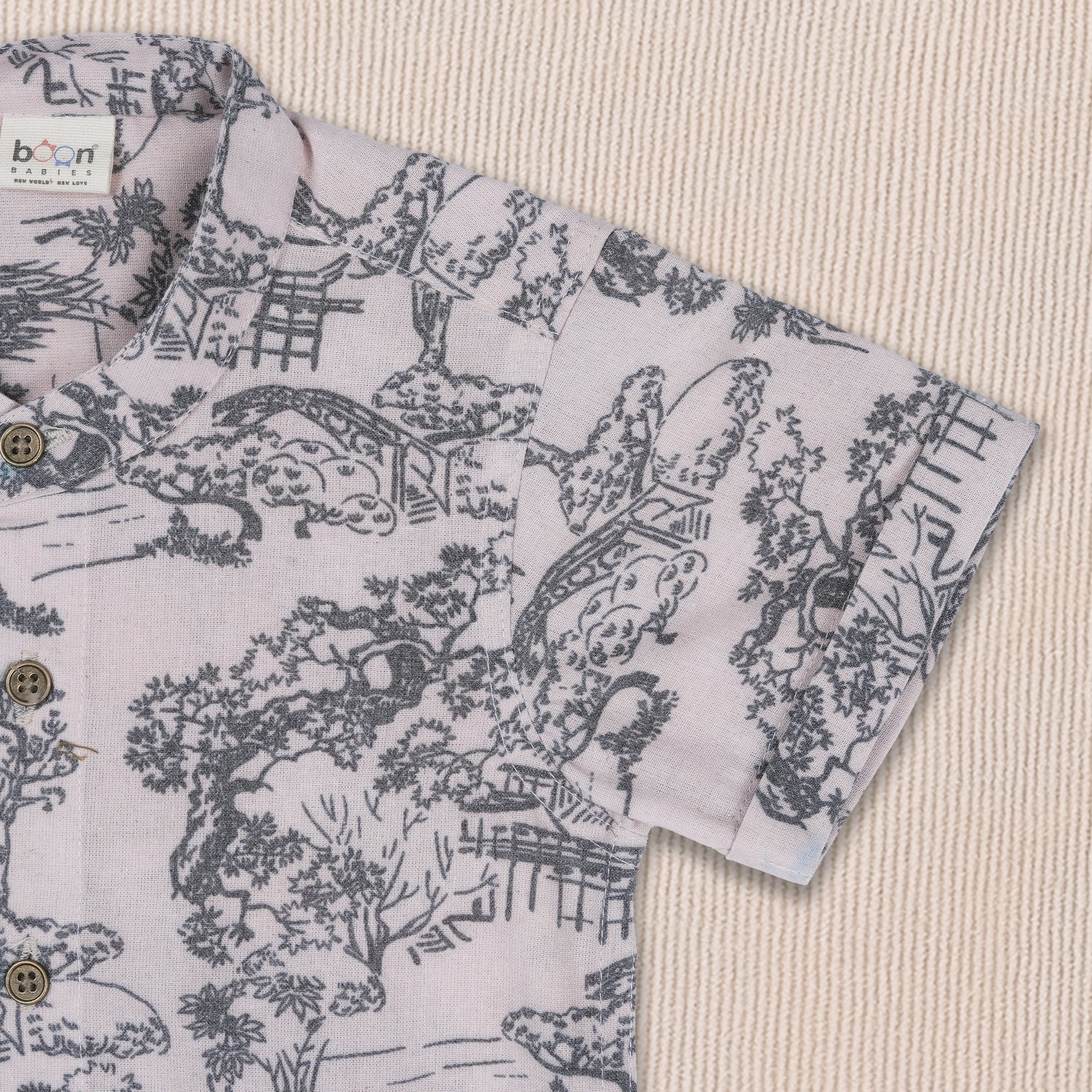 Boys Cotton Mandarin Collar Scenic Printed Shirt