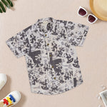 Boys cotton Mandarin collar cartoon printed shirt by Boon Babies, featuring colorful cartoon designs and Chinese collar style.