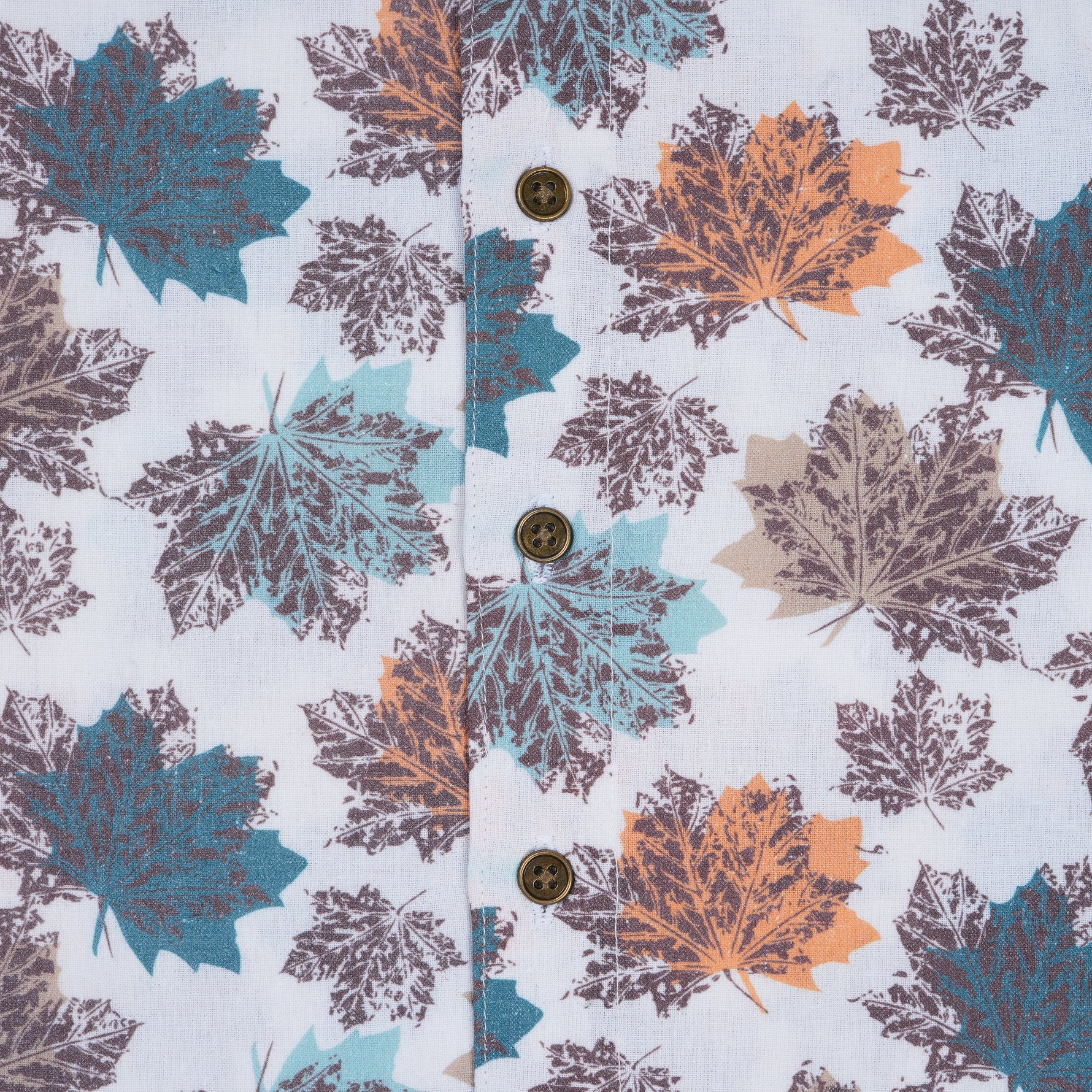 Boys cotton Mandarin collar printed shirt by Boon Babies with leaf pattern, Chinese collar, suitable for 6-12 months.