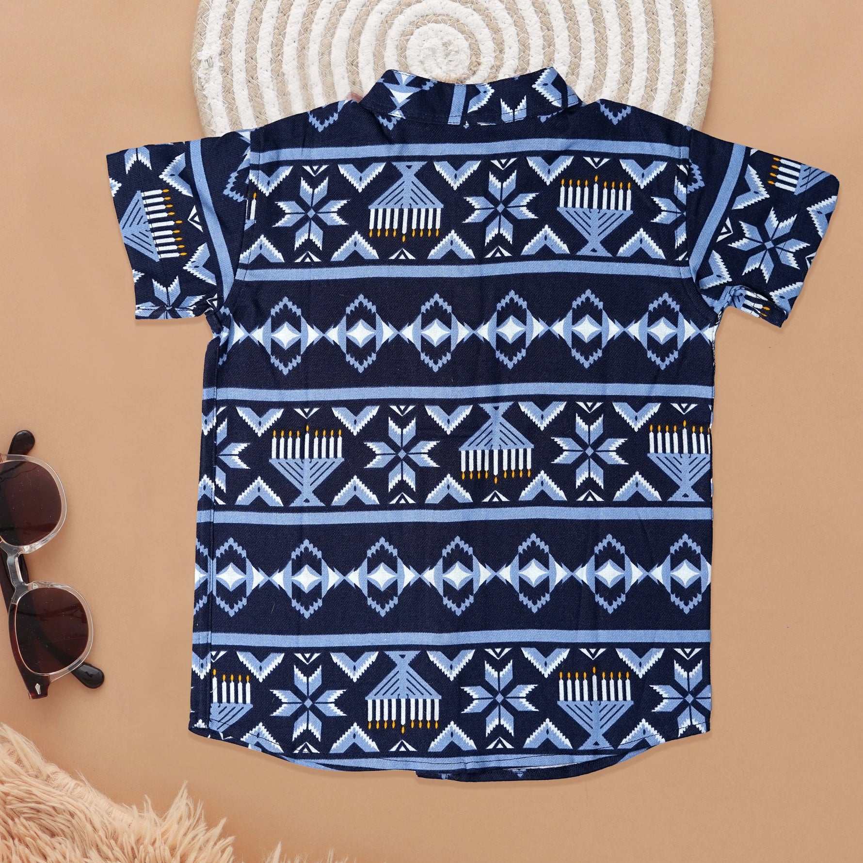 Stylish Geometric Print Boys Shirt - Festive Blue Boon Babies