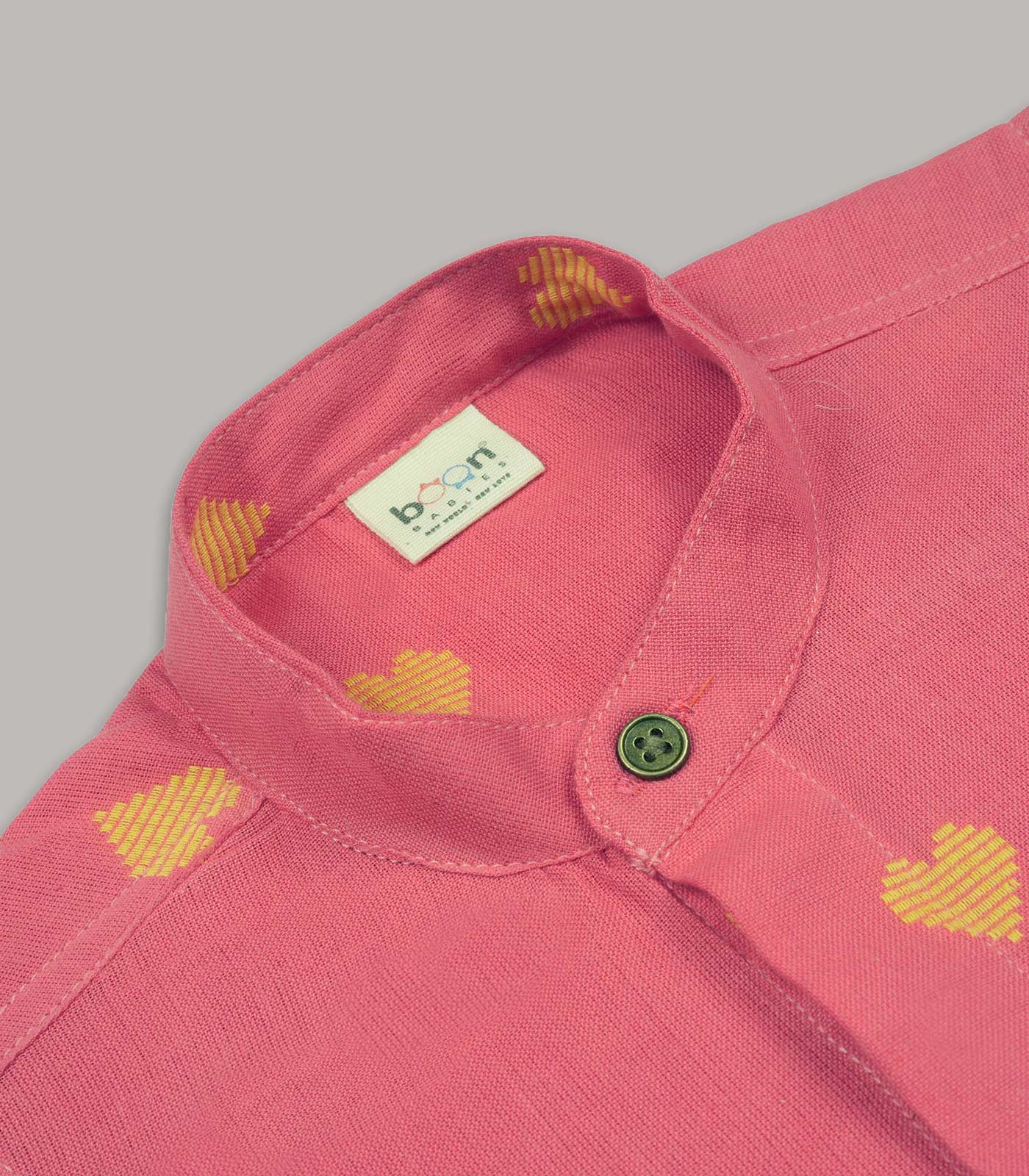 Boys Casual Heart Print Shirt – Pink & Yellow