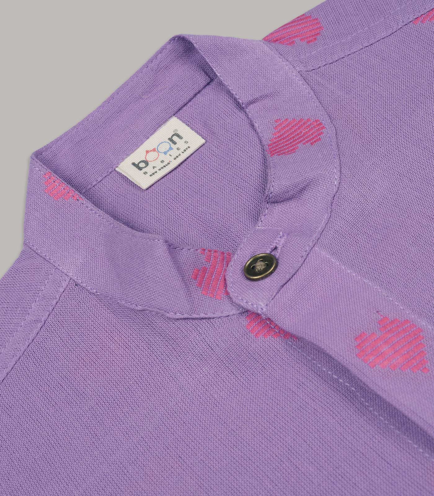 Mandarin Collar Casual Shirt – Purple Heart Print