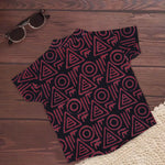 Red tribal printed cotton shirt with Chinese collar for babies by Boon Babies, featuring vibrant tribal patterns and comfortable fabric.