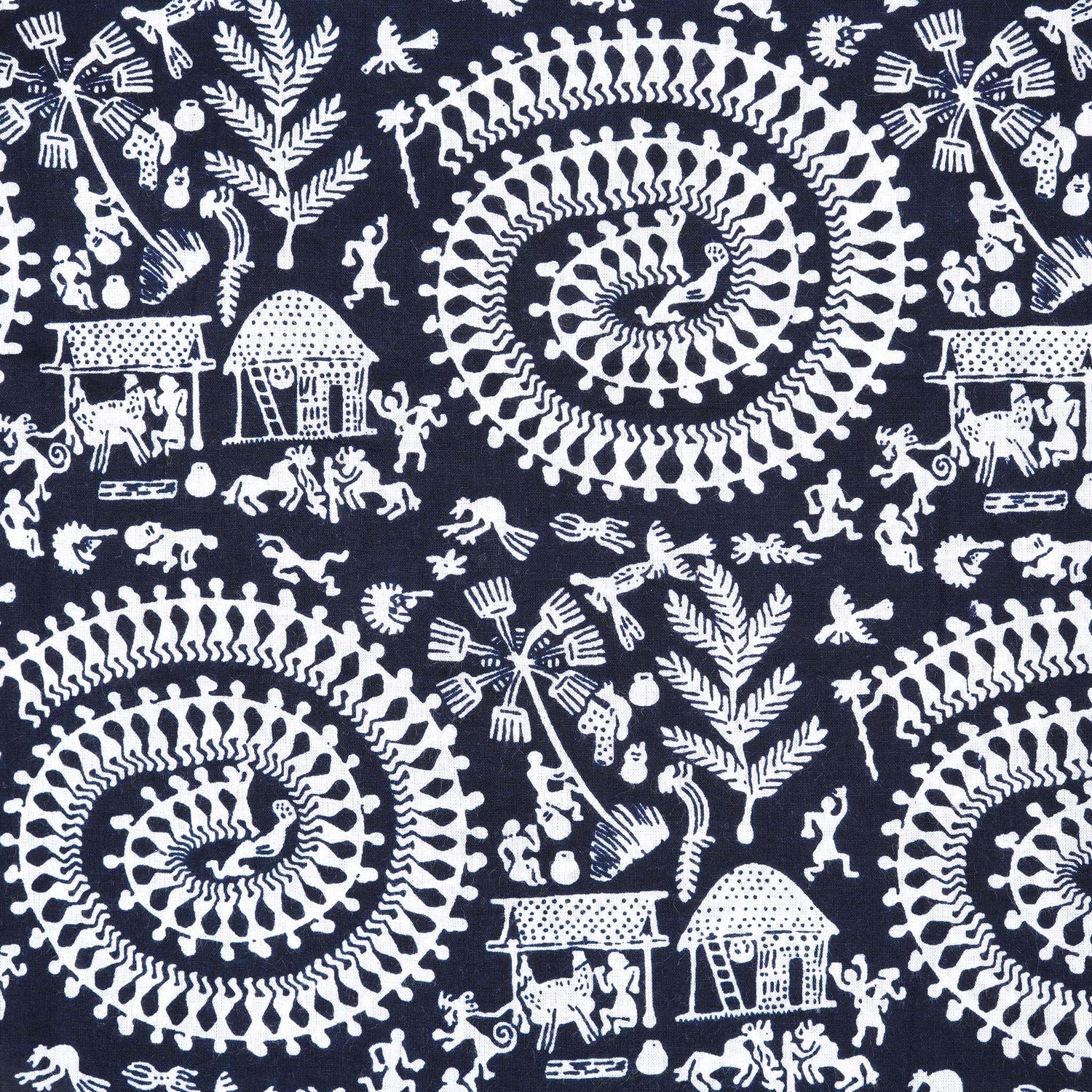 Warli Print Cotton Shirt – Chinese Collar for Boys