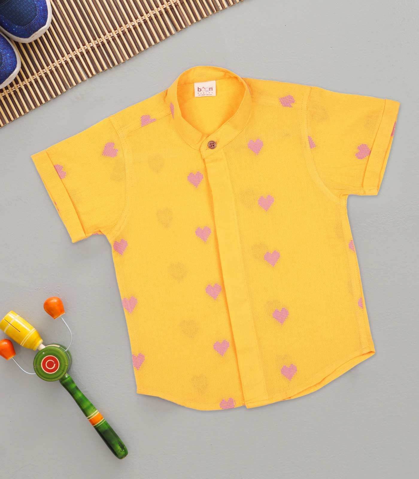 Boys Handloom Cotton Mandarin Collar Casual Shirt – Yellow Heart