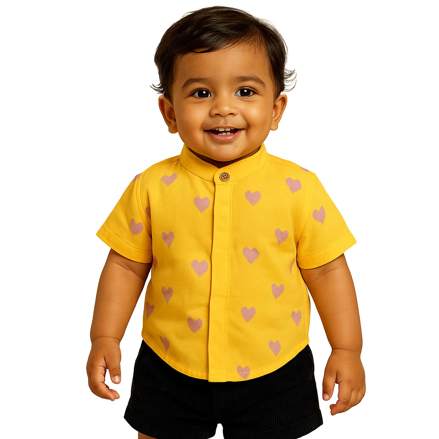 Boys Handloom Cotton Mandarin Collar Casual Shirt – Yellow Heart