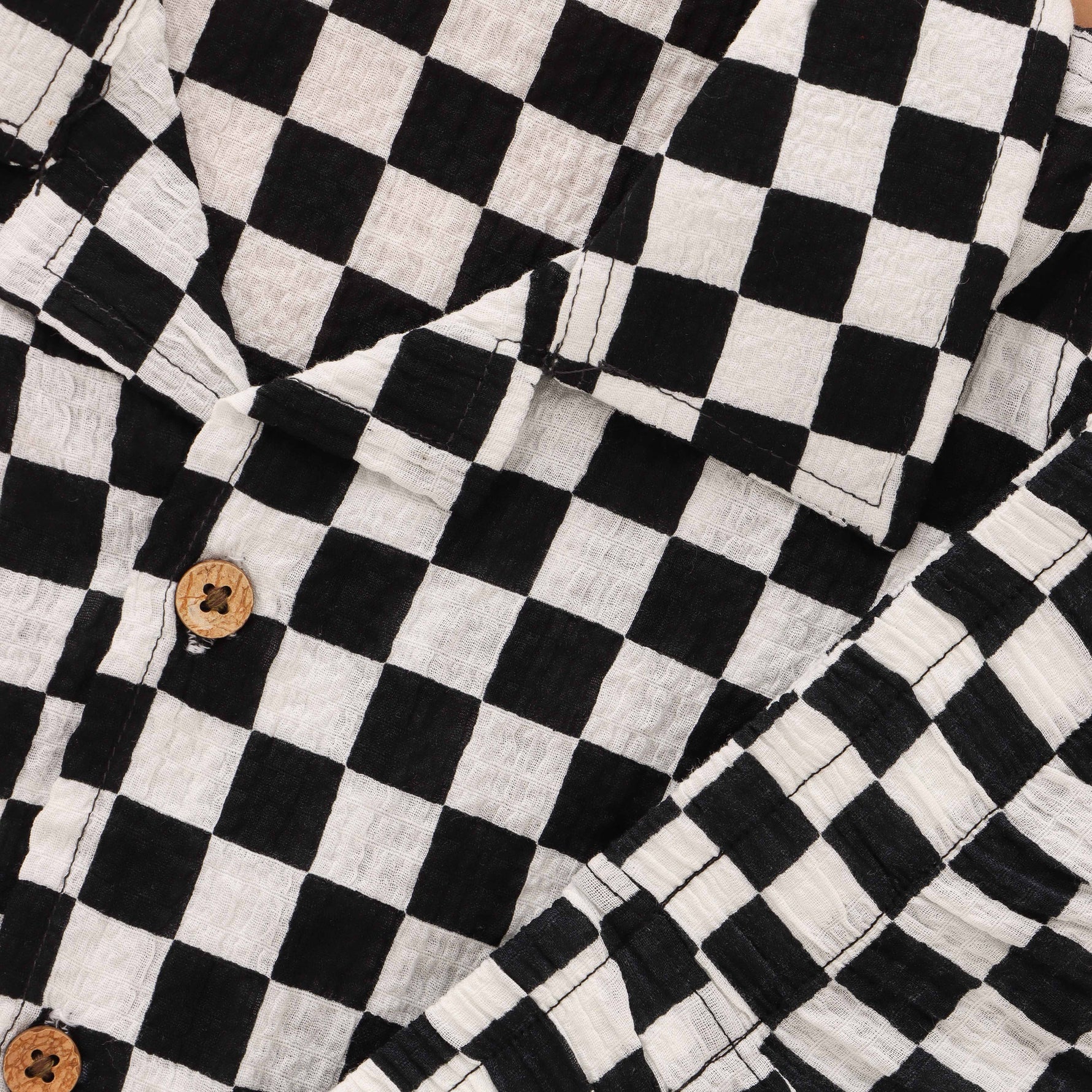 Classic Checks: Boys Open Collar Chessboard Print Shirt and Shorts Boon Babies