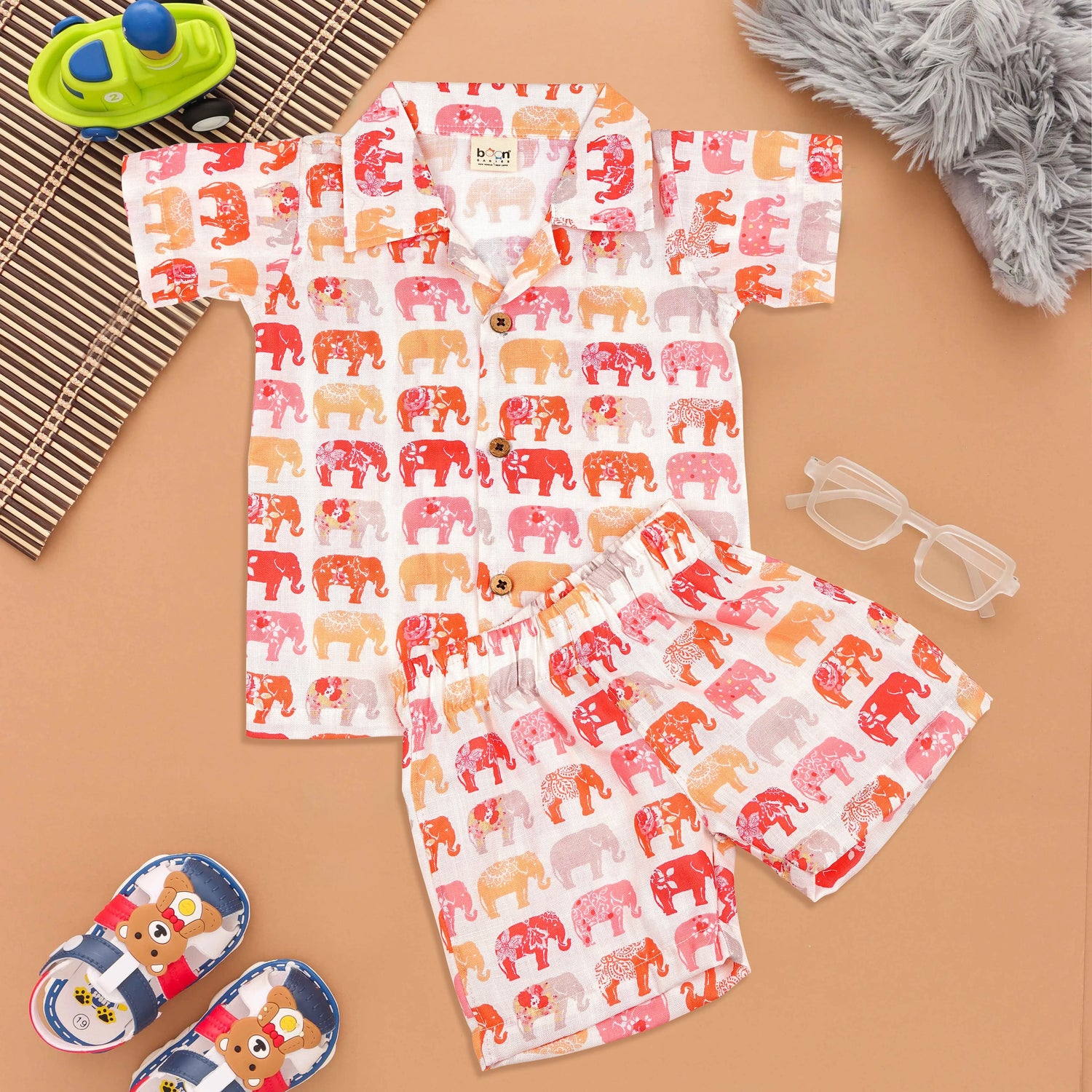 Cool Elephant Parade Shirt & Shorts Set - Vibrant Style for Kids Boon Babies