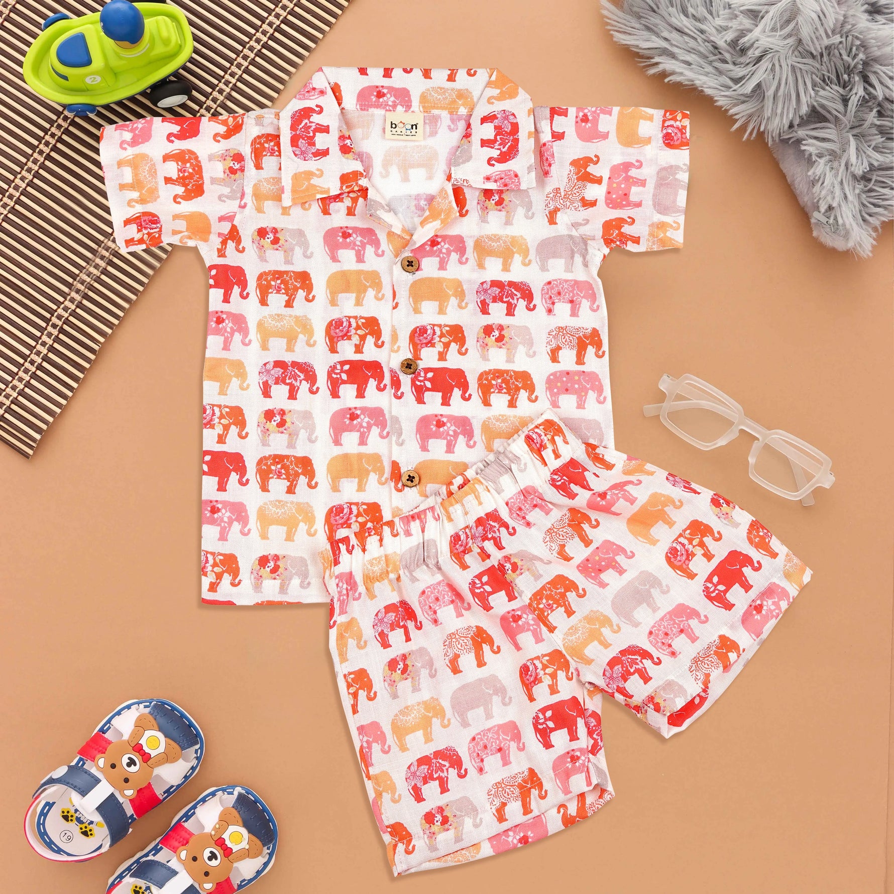 Cool Elephant Parade Shirt & Shorts Set - Vibrant Style for Kids Boon Babies