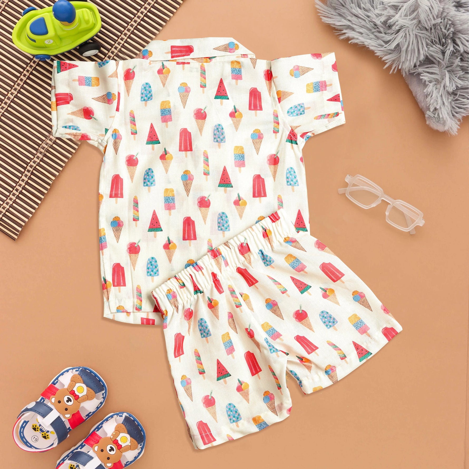 Ice Cream Fun – White Open-Collar Boys Shirt Boon Babies